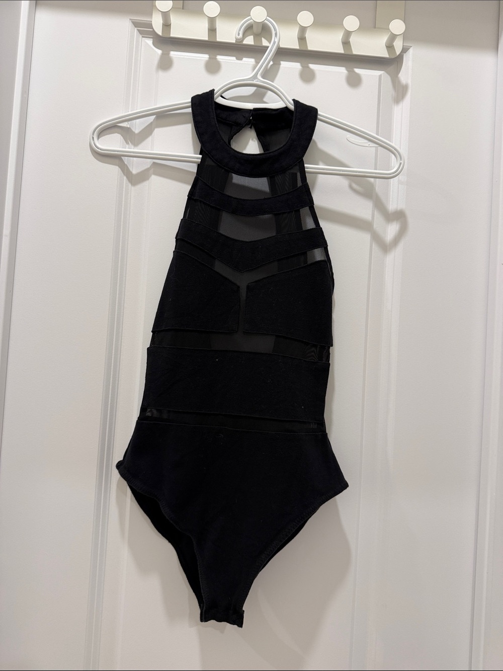 Urban Outfitters Black Mesh-Stripe Halter Bodysuit